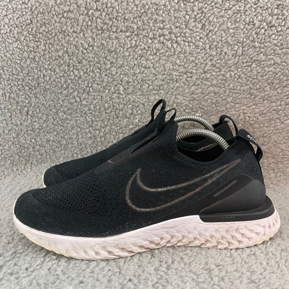 Nike Epic Phantom React Flyknit Mens 8 Black White Slip On Athletic Shoes BV0417